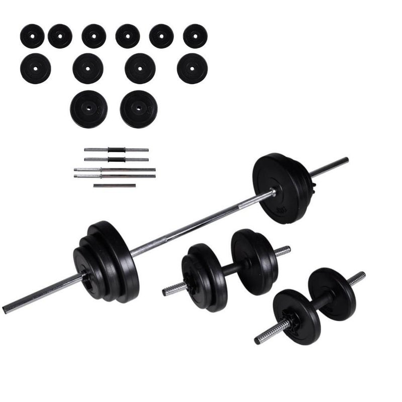 Gym Fitness Weight Training Barbell + 2 Dumbbell Set w/ 12 Discs