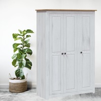 Hamptons Solid Wood Wardrobe White Cupboard With Hanging & Shelves 1000L
