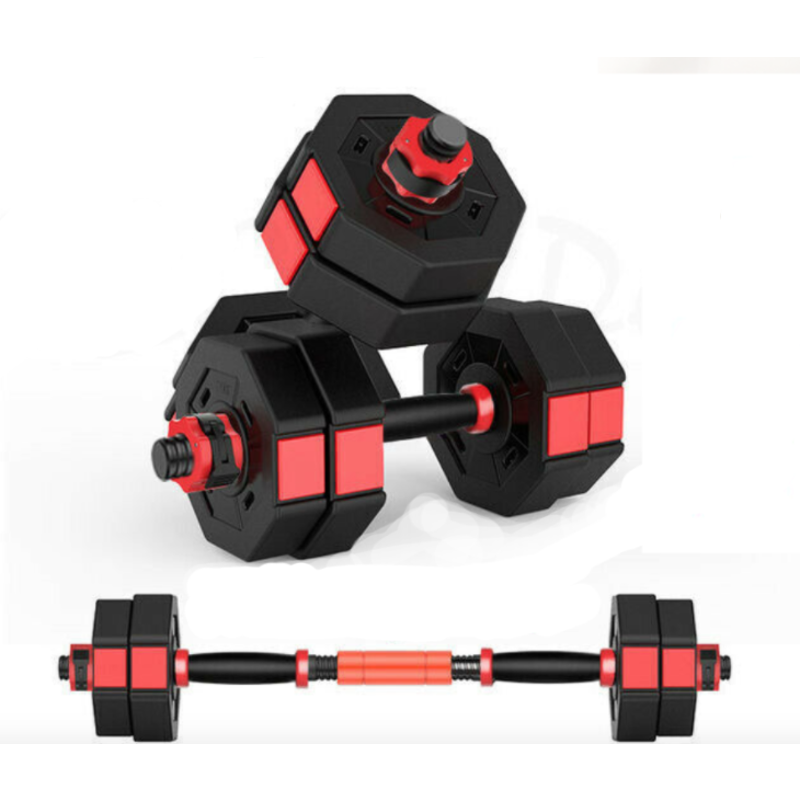 10KG – 8 x 1.25kg Vinyl Weight Dumbbell Set with Barbell Bar Black/ Red