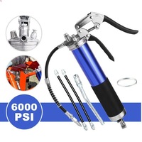 Heavy Duty Grease Gun Hand Pressure Pistol Grip 6000PSI Dual Flow with Flex Hose