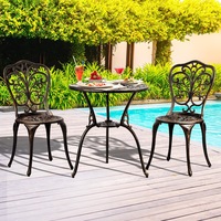 Livsip Bistro Furniture Setting 3 Piece Chairs Table Patio Indoor/Outdoor Cast Aluminium Set