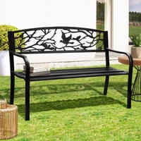 Livsip Garden Bench Backyard Chair Patio Seat Outdoor Furniture Park Chair Bird Pattern, Black