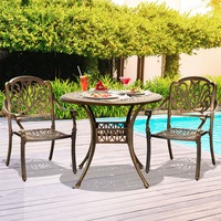 Livsip Outdoor Setting Dining Chairs & Table 3 Piece Bistro Set Bronze Cast Aluminum Patio Garden Furniture