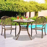 Livsip Outdoor Setting Dining Chairs & Table 3 Piece Bistro Set Bronze Cast Aluminum Patio Garden Furniture