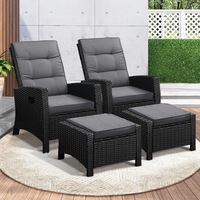Livsip Sun lounge Recliner Chair Wicker Lounger Sofa Day Bed Outdoor Furniture Patio Garden with Cushion Ottoman