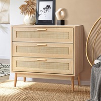 Oikiture 3 Chest of Drawers Tallboy Storage Cabinet Dresser Rattan Lowboy