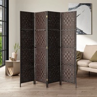 Oikiture 4 Panel Room Divider Screen Privacy Dividers Woven Wooden Folding Brown