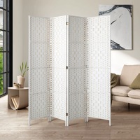 Oikiture 4 Panel Room Divider Screen Privacy Dividers Woven Wooden Folding White