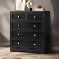 Oikiture 5 Chest of Drawers Tallboy Dresser Table Storage Cabinet Black