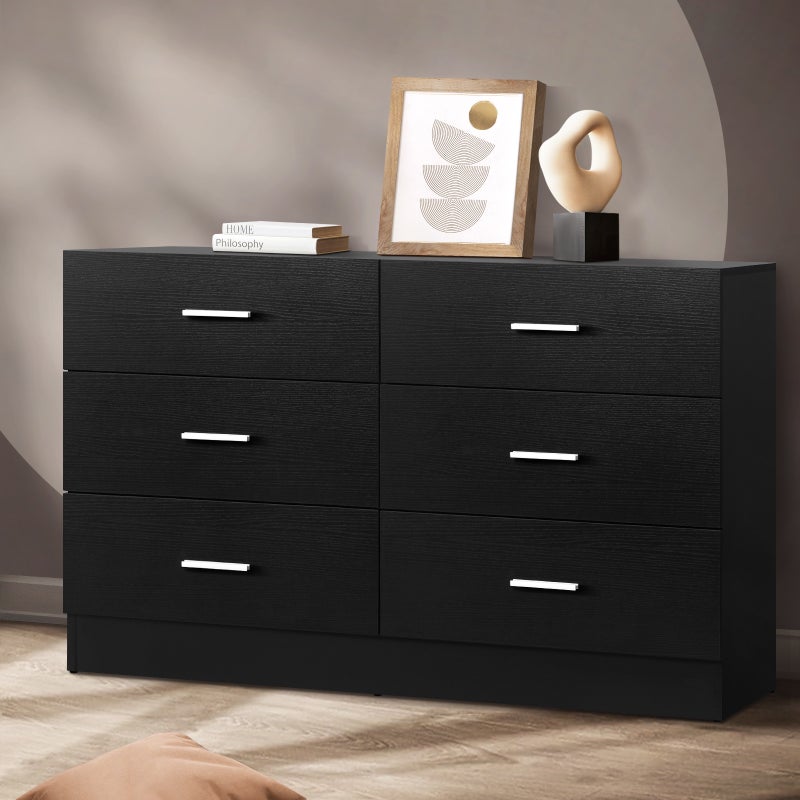 Oikiture 6 Chest of Drawers Tallboy Dresser Table Lowboy Storage Cabinet Black