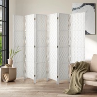 Oikiture 6 Panel Room Divider Screen Privacy Dividers Woven Wooden Folding White