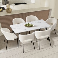 Oikiture 7PCS Dining sets 120cm Rectangle Table with 6PCS Chairs Sherpa White