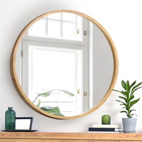 Oikiture 80cm Wooden Wall Mirrors Round Makeup Mirror Vanity Home Decorative
