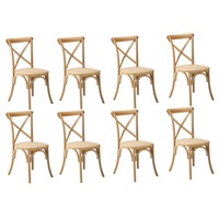 Oikiture 8PCS Crossback Dining Chair Solid Birch Timber Wood Ratan Seat Natural
