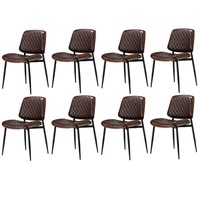 Oikiture 8x Dining Chairs Retro Faux Leather Solid Beech Wood Metal Legs Walnut