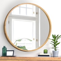 Oikiture 90cm Wooden Wall Mirrors Round Large Makeup Mirror Vanity Home Decor
