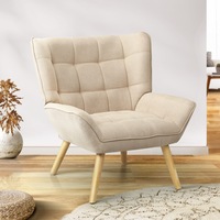 Oikiture Armchair Accent Chairs Sofa Lounge Fabric Upholstered Tub Chair Beige