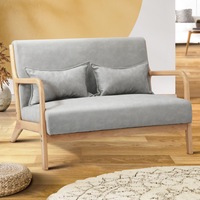 Oikiture Armchair Lounge Chair 2 Seater With 2 Pillows Accent Armchairs Couches Sofa Bedroom Wood Light Grey
