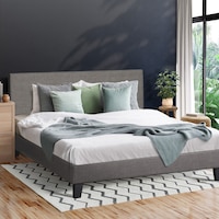 Oikiture Bed Frame Double Size With Headboard Grey Fabric