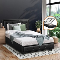Oikiture Bed Frame King Single Size Gas Lift Black Leather 