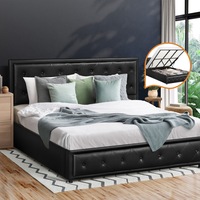 Oikiture Bed Frame King Size Gas Lift Black Leather 