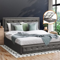 Oikiture Bed Frame Queen Double King Single Size Gas Lift Base Grey Fabric
