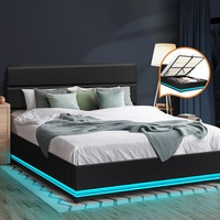 Oikiture Bed Frame Queen Double King Size RGB LED Gas Lift Base With Storage