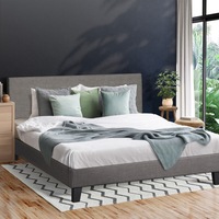 Oikiture Bed Frame Queen Size Platform With Headboard Grey Fabric