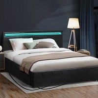 Oikiture Bed Frame RGB LED King Size Gas Lift Storage Base Black