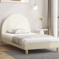 Oikiture Bed Frame Single Size Arched Beds Platform Beige Fabric