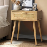 Oikiture Bedside Table Drawers Bedroom Wood Cabinet Nightstand Rattan Furniture
