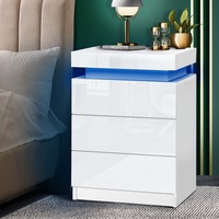 Oikiture Bedside Table RGB LED Nightstand Cabinet 3 Drawers Side Table Furniture