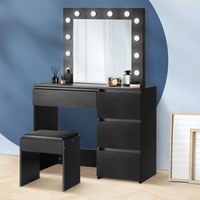 Oikiture Dressing Table Stool Set Makeup Desk Mirror Storage Drawer 12 LED Bulbs