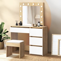 Oikiture Dressing Table Stool Set Makeup Desk Mirror Storage Drawer 12 LED Bulbs