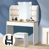 Oikiture Dressing Table Stool Set Makeup Mirror Storage Drawer 10 LED Bulbs