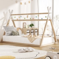 Oikiture Kids Bed Frame Wooden Timber King Single Teepee House Frame Beds