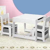 Oikiture Kids Table and Chairs Set Activity Chalkboard Drawing Desk with Toys Storage Box