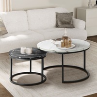 Oikiture Set of 2 Coffee Table Round Marble Nesting Side End Table Furniture