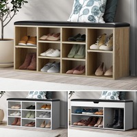 Oikiture Shoe Cabinet Bench Shoe Storage Rack PU Padded Seat Organiser Shelf