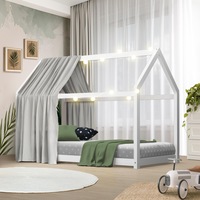 Oikiture Kids Bed Frame Single Montessori Wooden Timber House Platform Base White