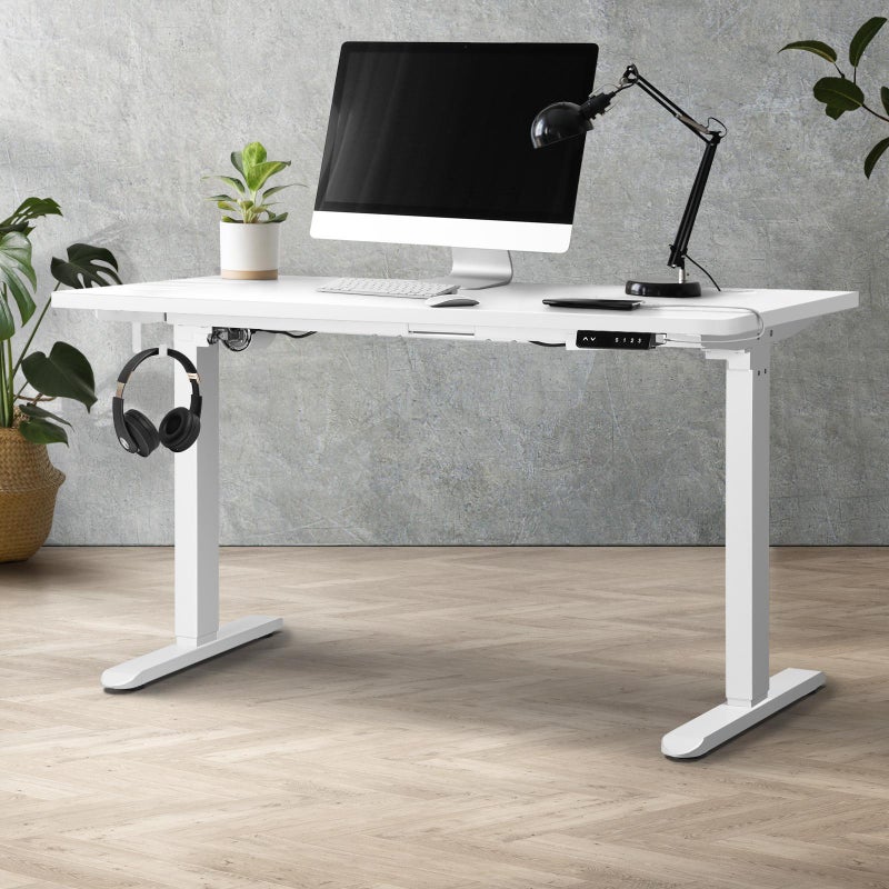 Oikiture 140cm Electric Standing Desk Single Motor White