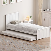 Oikiture Trundle Bed Frame Single Size Beds Base Wooden Daybed White