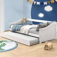 Oikiture Bed Frame Wooden Daybed Timber Trundle Bed Frame Base Single Beds x2