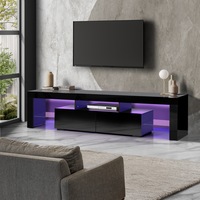 Oikiture TV Cabinet Entertainment Unit Stand LED RGB Gloss Furniture Black 180CM
