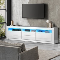 Oikiture TV Cabinet Entertainment Unit Stand RGB LED Gloss Furniture White 180CM