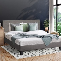 Oikiture Bed Frame Queen King Single Double Size Black Grey Fabric Leather