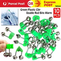 10/20/50/100x Plastic Clip Double Rod Bite Alarm Fishing Bells Ring Green AU NEW