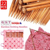 22pcs Bamboo Knitting Needles Set Single Knitting Needle 11Sizess 3mm to 10mm AU