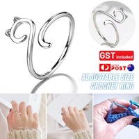 2x Yarn Ring Cat Kitty Ears Adjustable Size Crochet Ring Beginner Knitting Ring