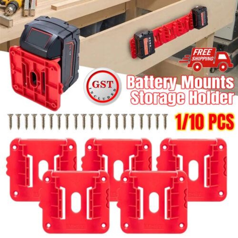 UP10x Battery Mounts Storage Holder Rack For Milwaukee M18 18V Tool Battery Red Unbranded Australia